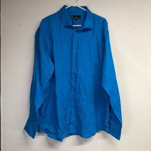 Modelcloth Men's 2XL Blue Long Sleeve 100% Linen Button Up Shirt Pre-owned